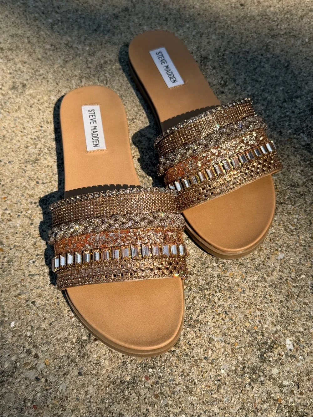 Steve Madden Gold-Tone Jeweled Slide Sandals Size 8